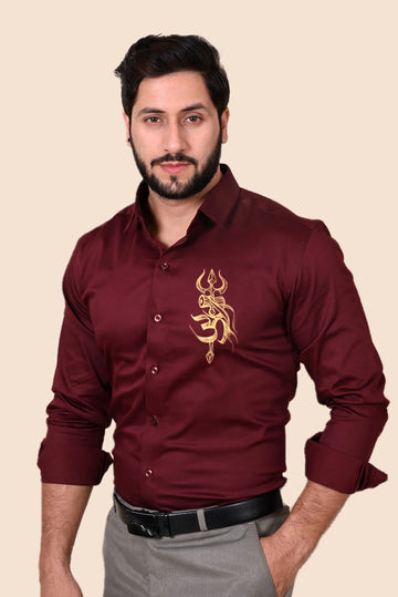 Trishul Maroon Handpainted Shirt